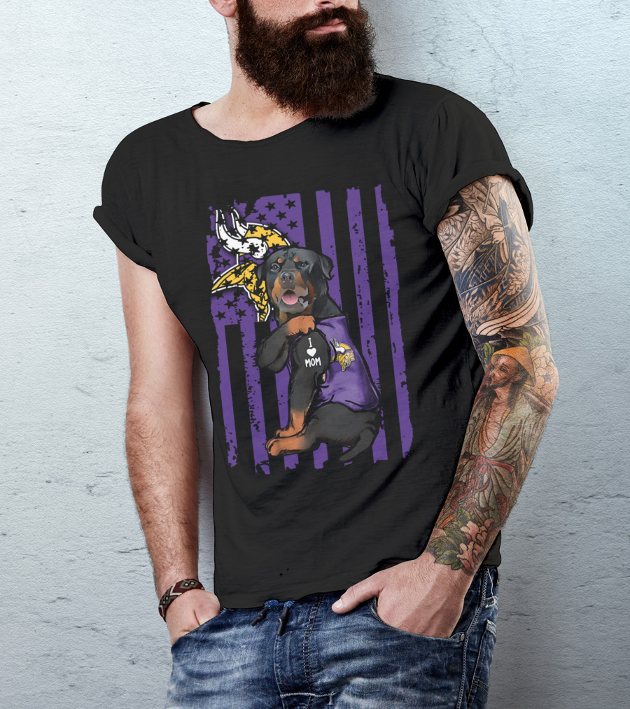 Rottweiler I Love Mom Minnesota Vikings Vikings Logo Flag T-Shirt