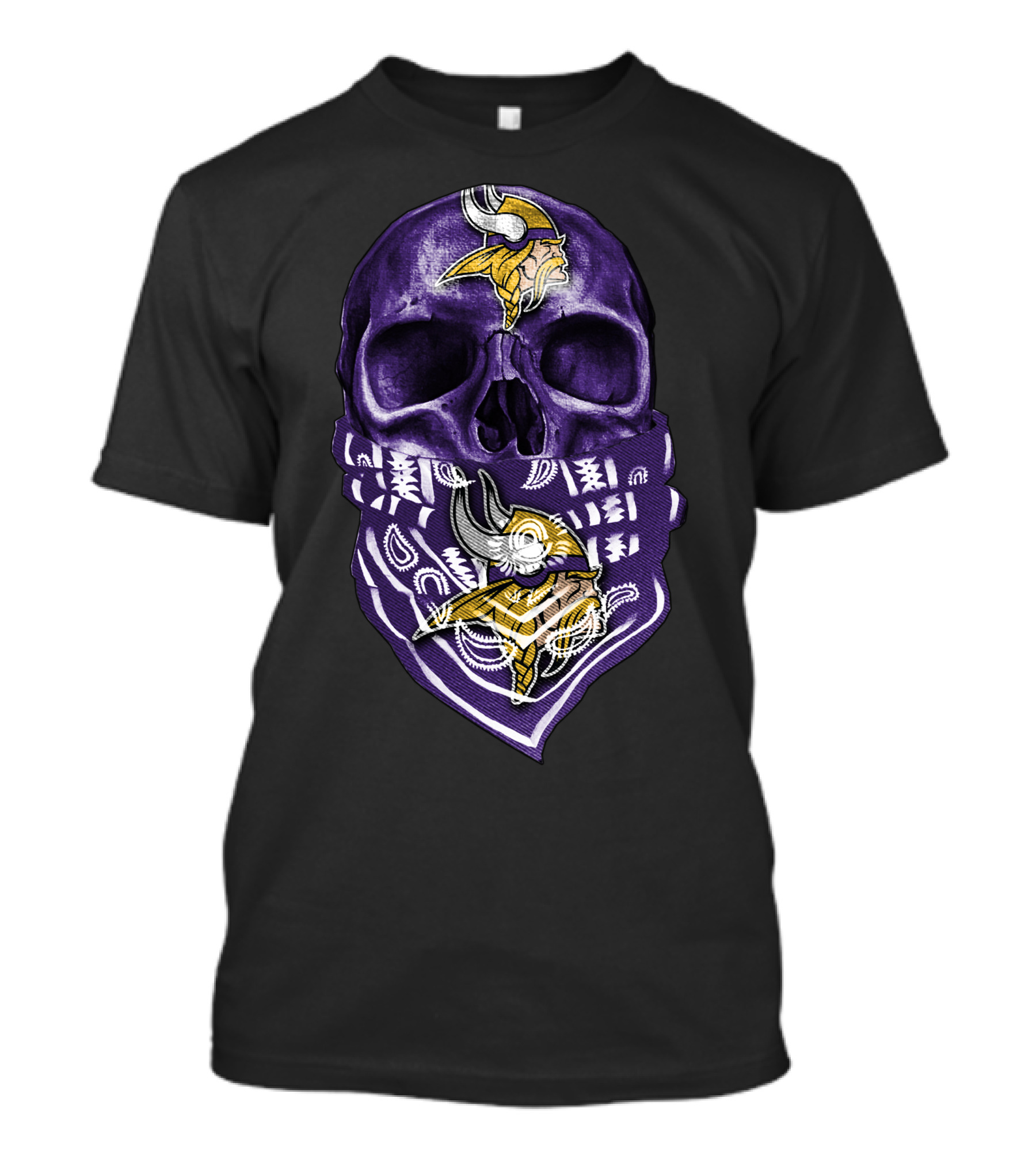 Skull Purple Bandana Minnesota Vikings NFL Football Team T-Shirt