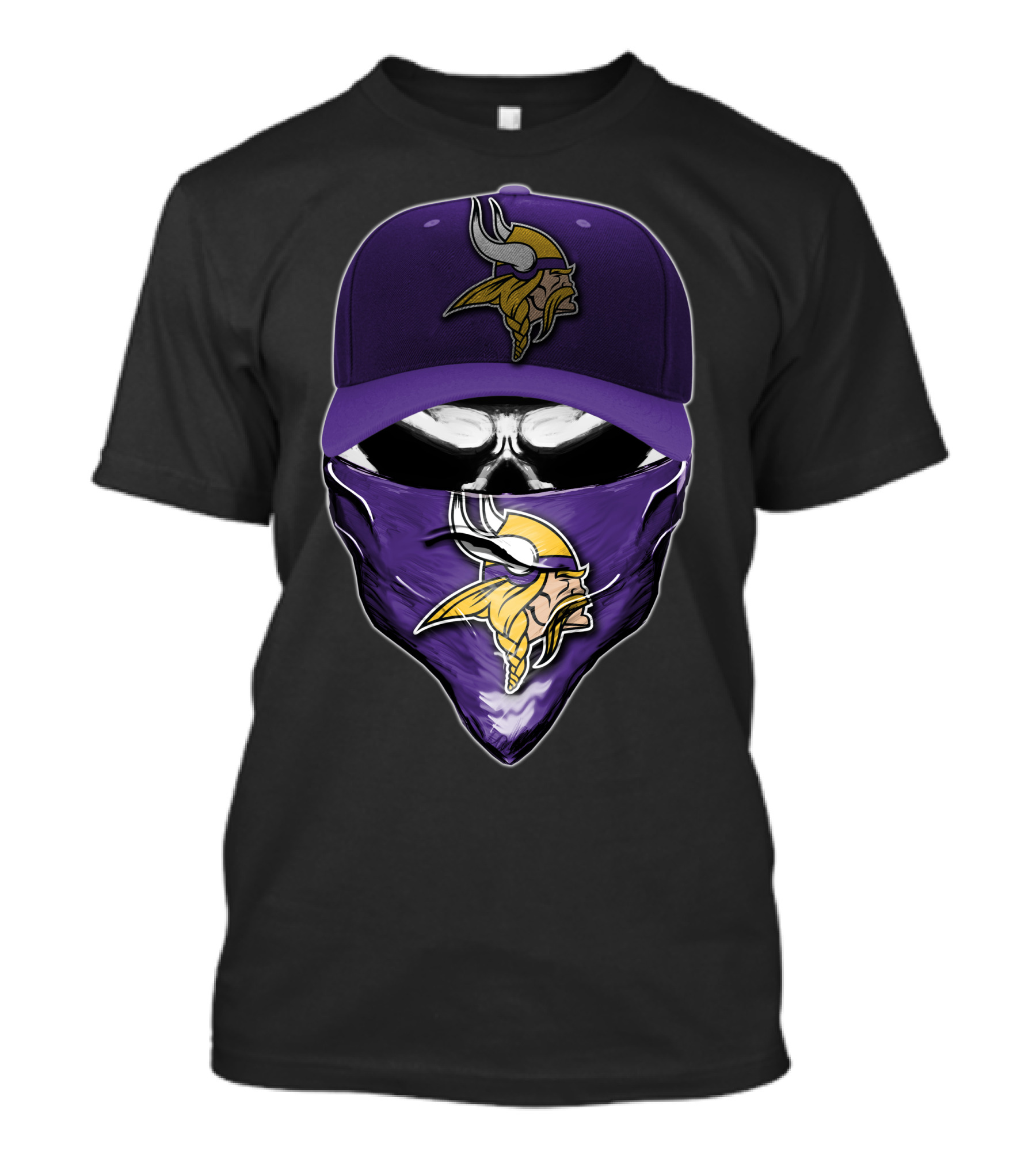 Skull Minnesota Vikings Logo Face Mask And Cap T-Shirt