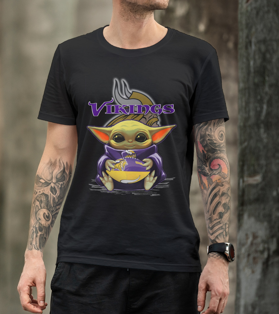 Yoda Holding Minnesota Vikings Football Baby Yoda Star Wars Crossover T-Shirt