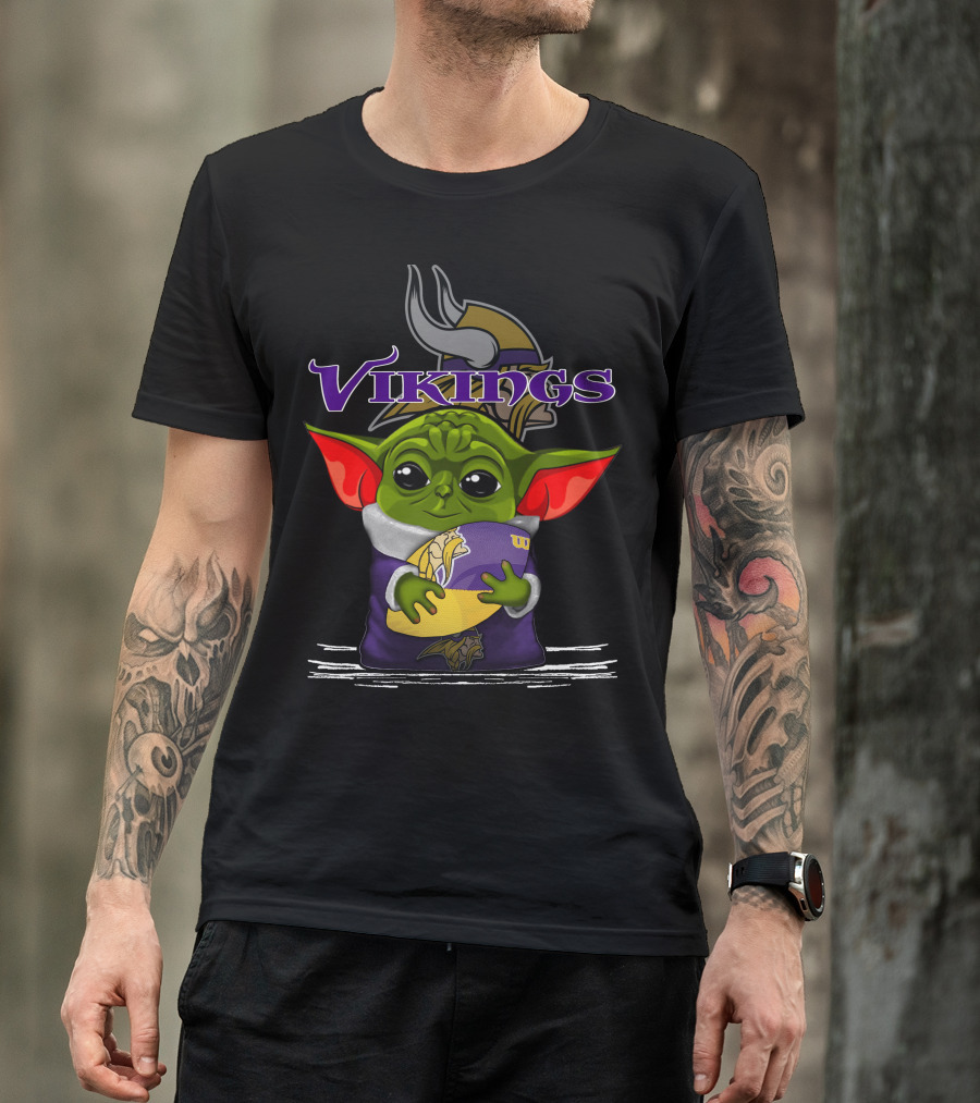 Vikings Baby Yoda Holding Minnesota Team Football T-Shirt