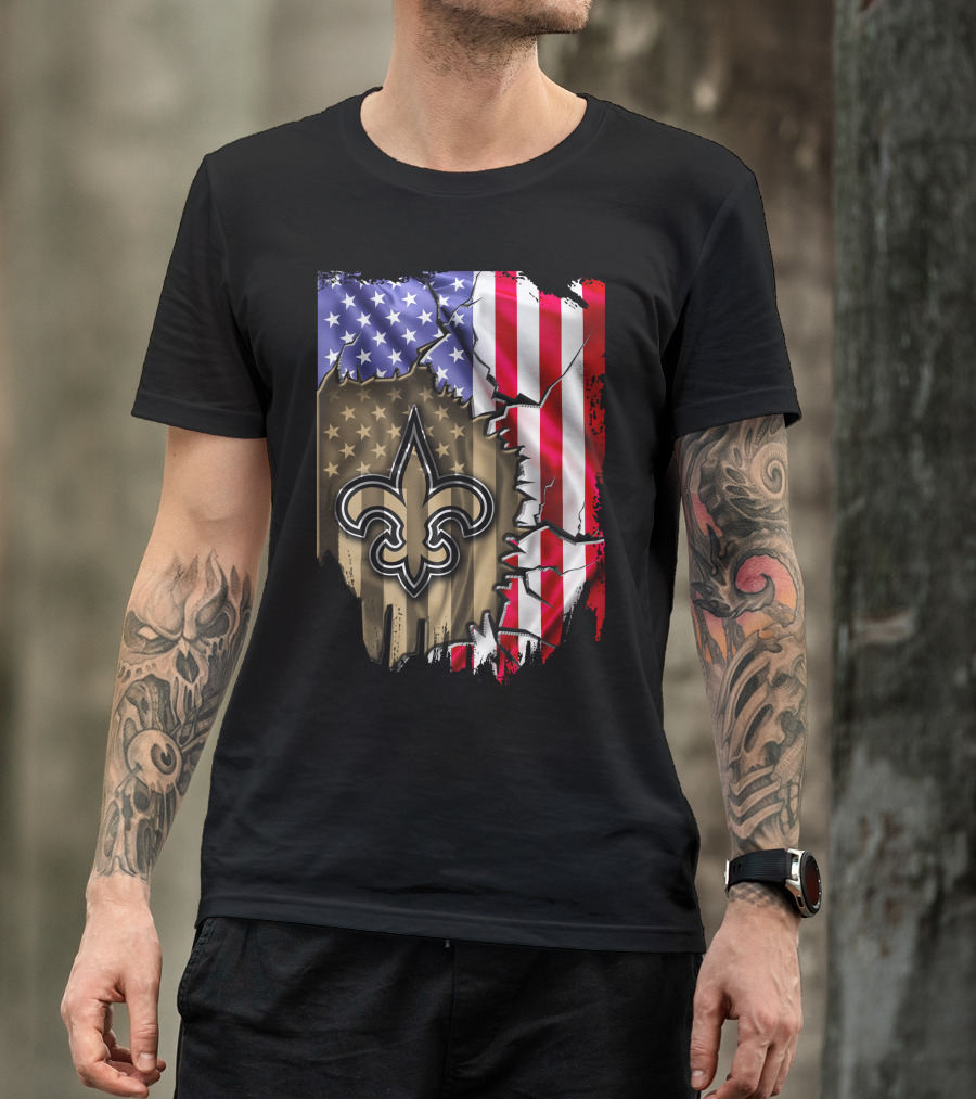 Flag V2 New Orleans Saints USA Flag Fleur-de-Lis T-Shirt