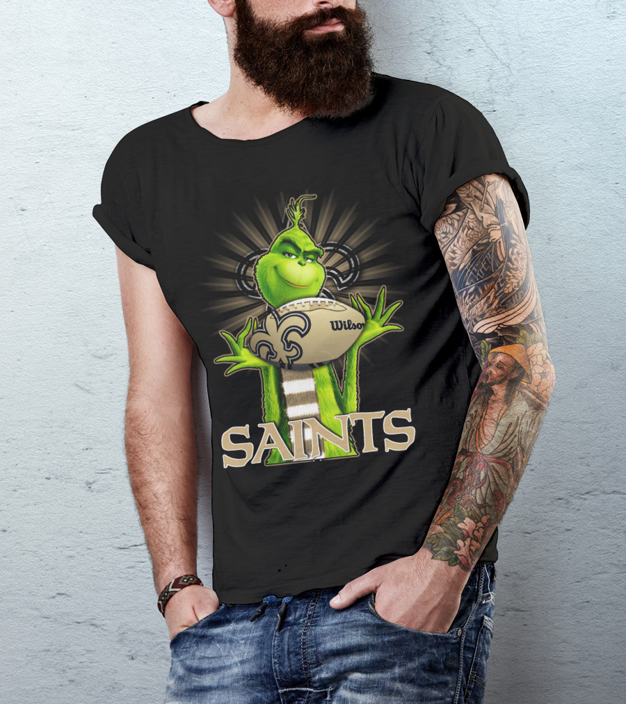 Grinch Holding Wilson Football New Orleans Saints T-Shirt