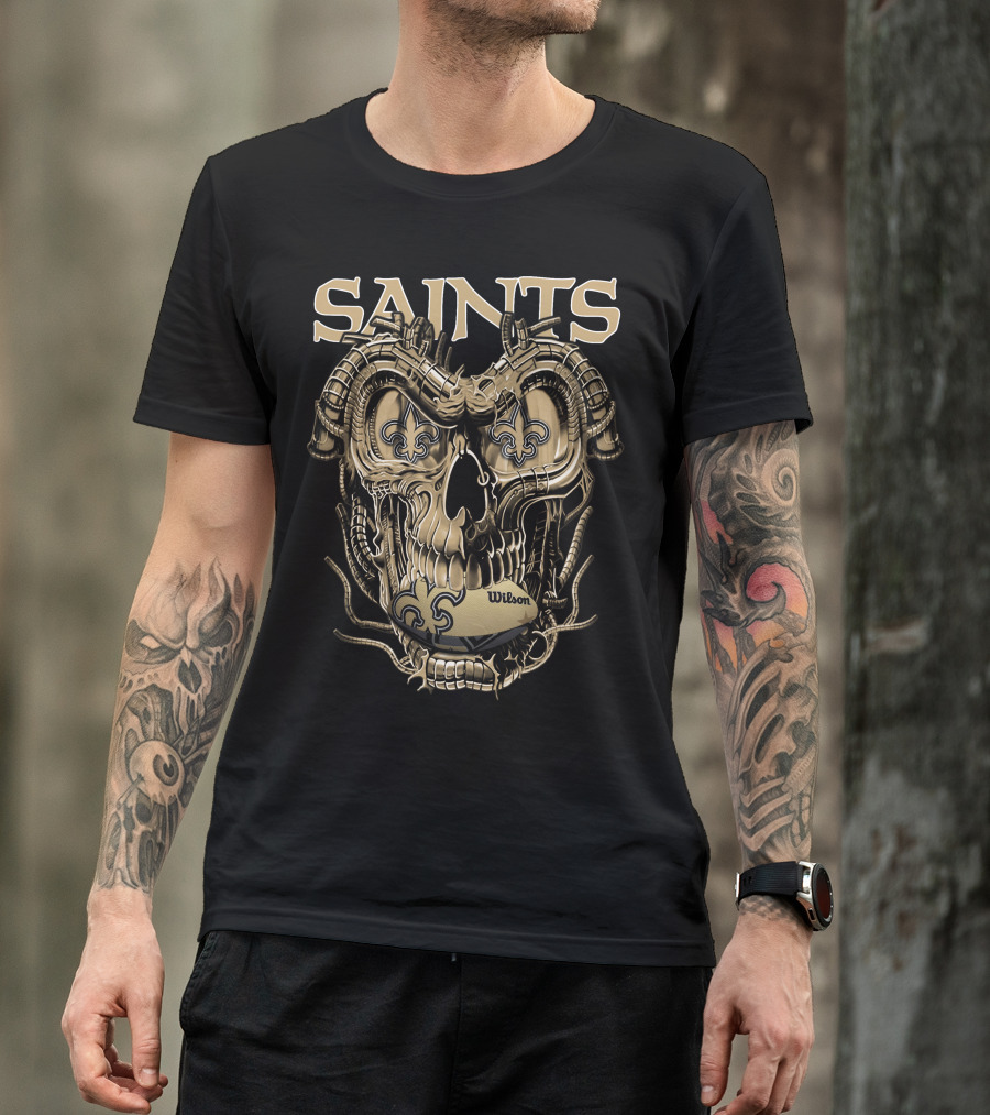 Saints Dragonskull Helmet Fleur-de-Lis Wilson Football T-Shirt