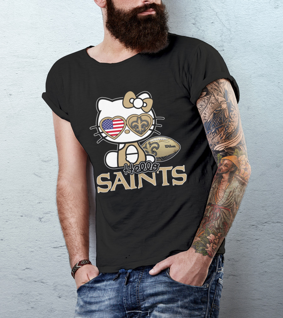 Hello Kitty American Flag Saints Football Wilson T-Shirt