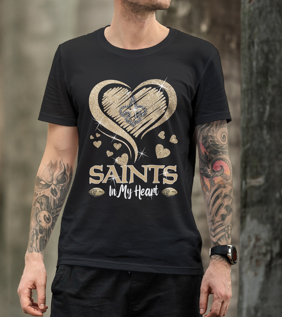 New Orleans Saints In My Heart Fleur-De-Lis Hearts Football T-Shirt