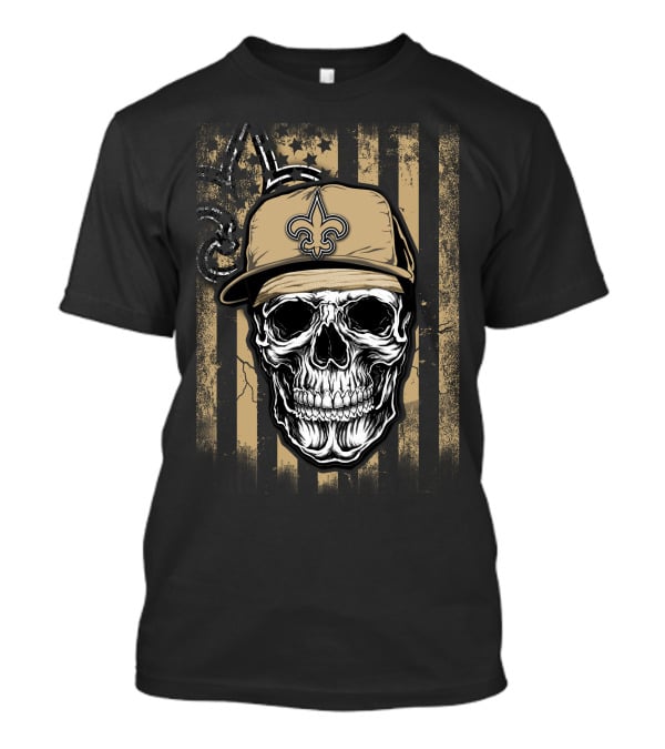 New Orleans Saints Skull With Fleur-de-lis Hat T-Shirt