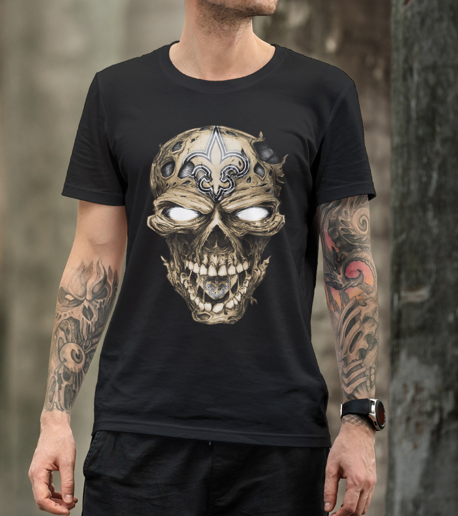 Skull V2 New Orleans Saints Fleur-de-Lis Zombie Head T-Shirt