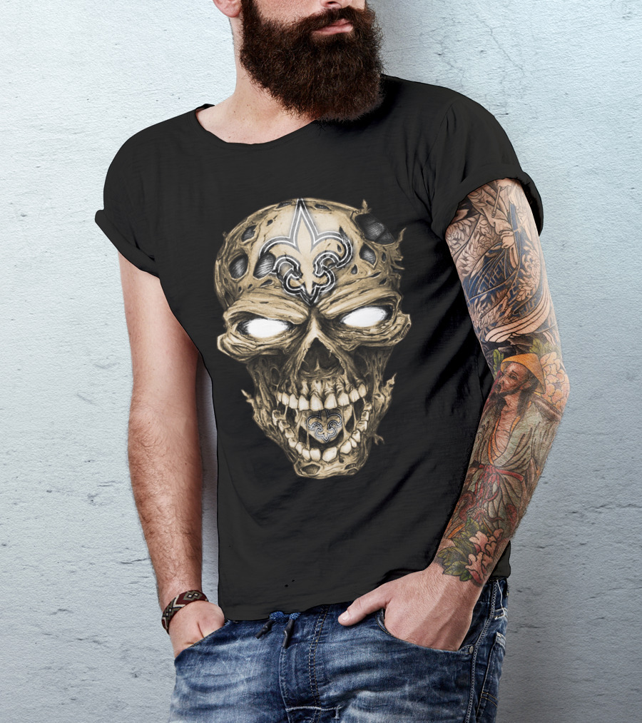 Skull V2 New Orleans Saints Fleur-de-Lis Zombie Head T-Shirt