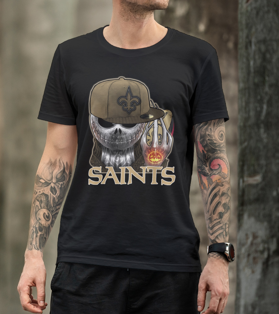Jackskull New Orleans Saints Halloween Fleur-de-lis Pumpkin T-Shirt
