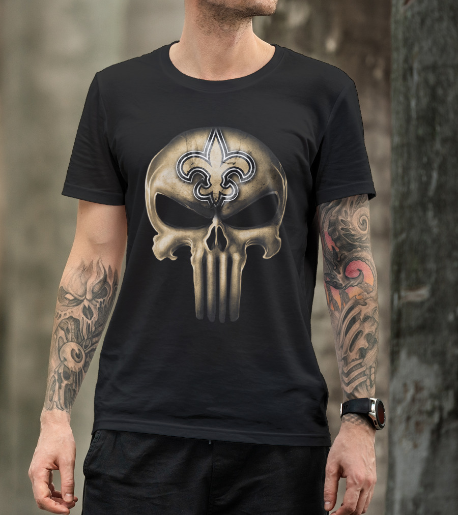 Skull V3 New Orleans Saints Fleur-de-Lis Punisher T-Shirt