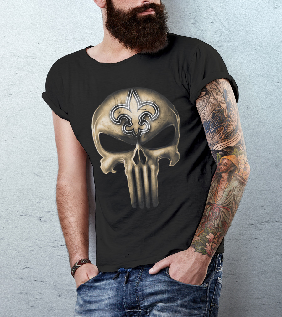 Skull V3 New Orleans Saints Fleur-de-Lis Punisher T-Shirt