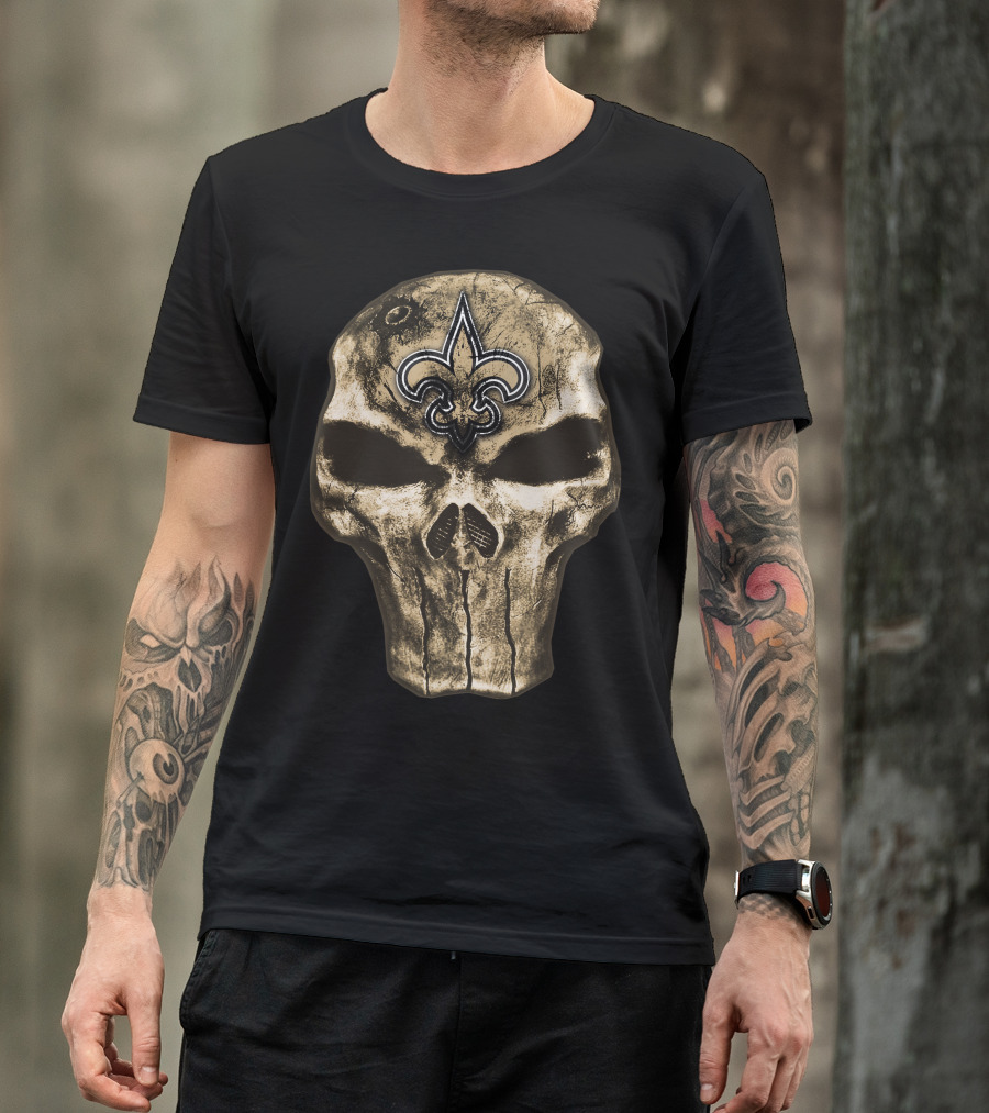 Skull V4 New Orleans Saints Fleur-De-Lis Emblem T-Shirt
