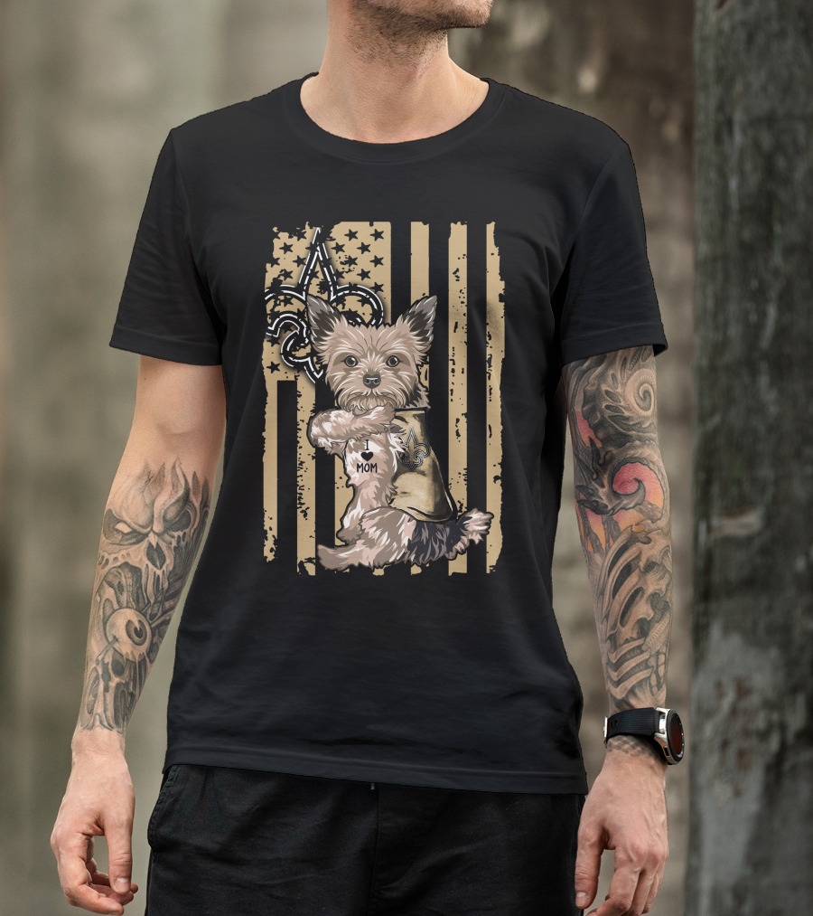 Yorkshire Terrier I Love Mom New Orleans Saints Fleur-de-Lis Stripes T-Shirt