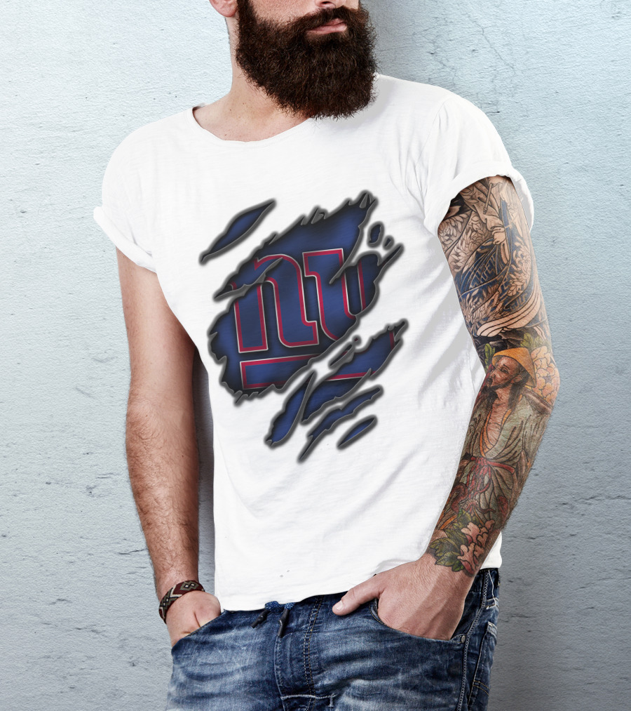 Torn V3 New York Giants Logo Rip Effect T-Shirt