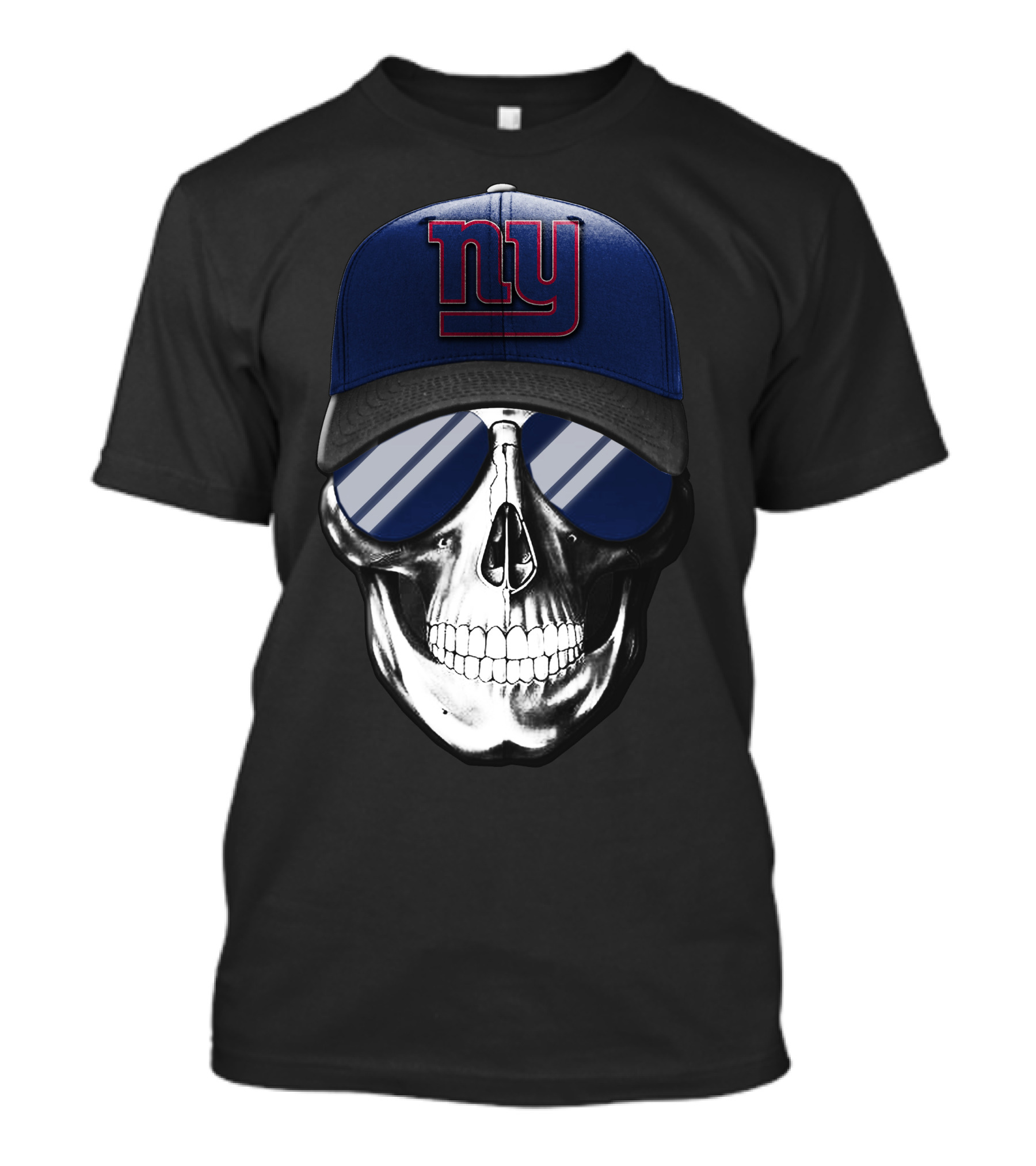 Skull V7 New York Giants Football Fan Cap With Reflective Sunglasses T-Shirt