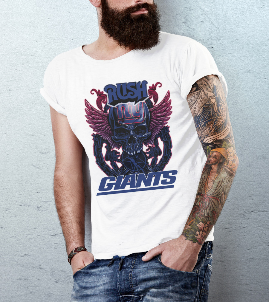 Rush New York Giants Skull With Wings And Chains T-Shirt