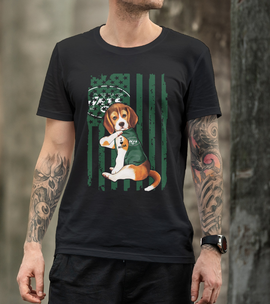 Beagle I Love Mom New York Jets Fan T-Shirt