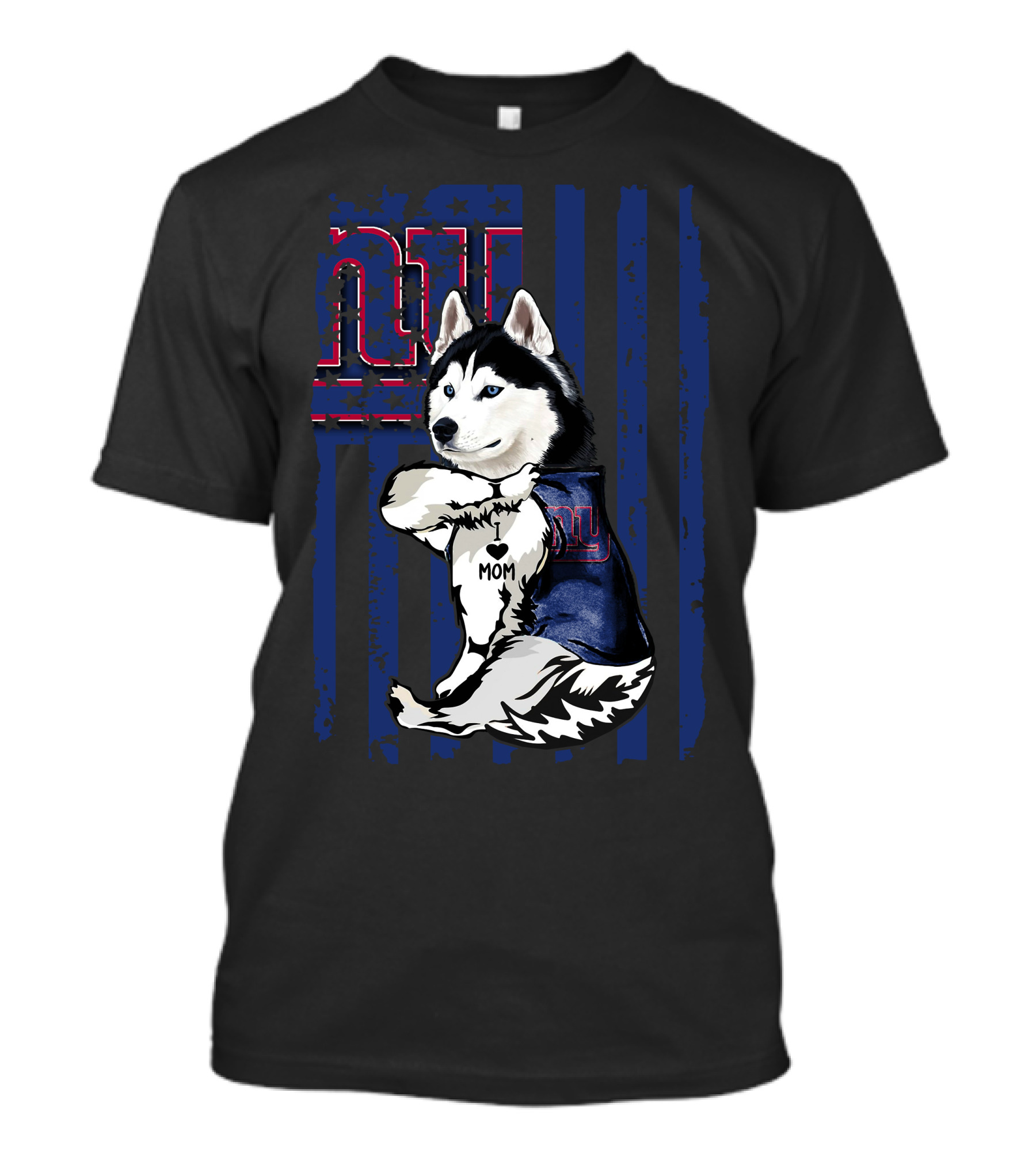 Siberian Husky I Love Mom New York Giants NFL Fan T-Shirt