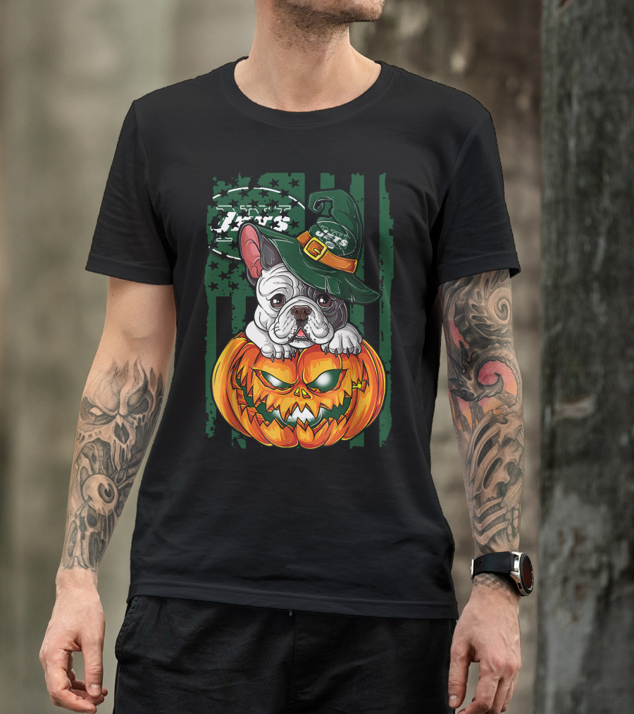 Hlw Bulldog New York Jets Halloween Pumpkin Wizard T-Shirt
