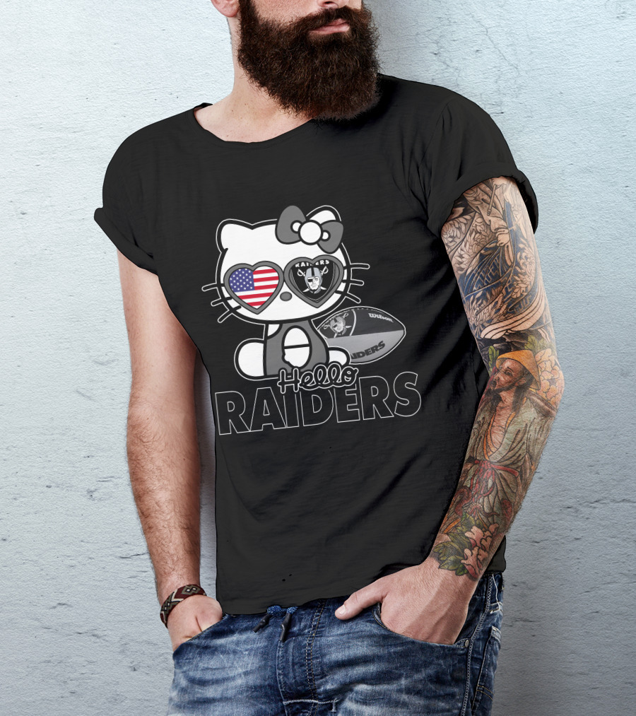 Hello Kitty Raiders American Flag Heart Glasses And Football T-Shirt