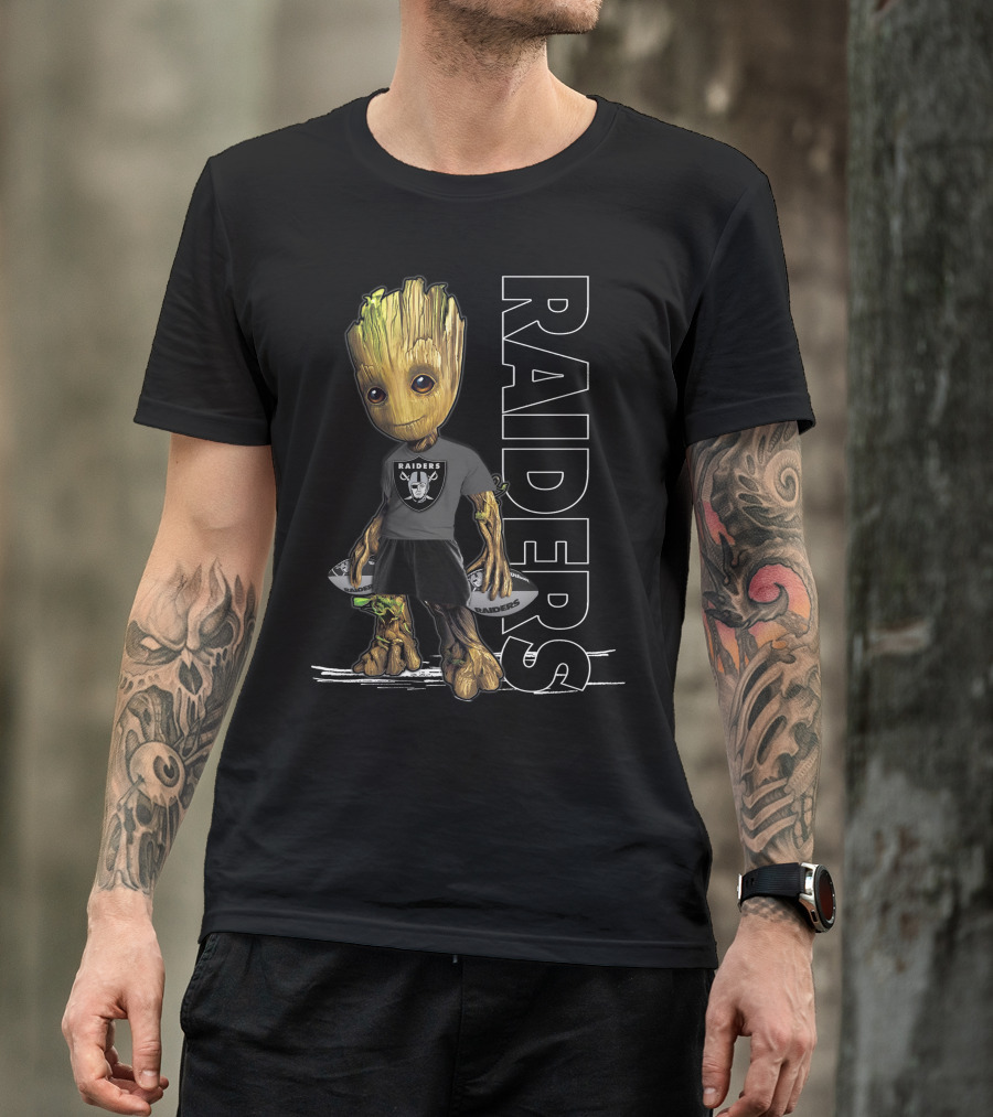 Groot Raiders Holding Football With Raiders T-Shirt