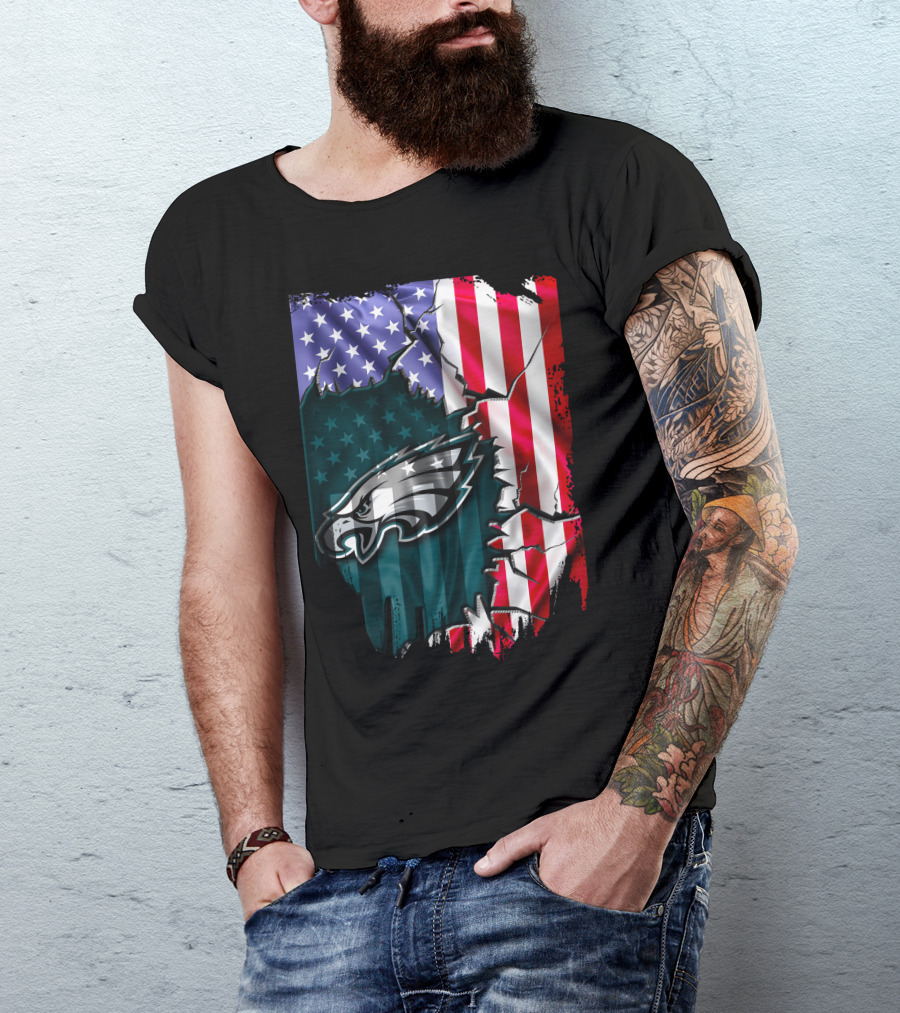 Philadelphia Eagles American Flag Ripped T-Shirt