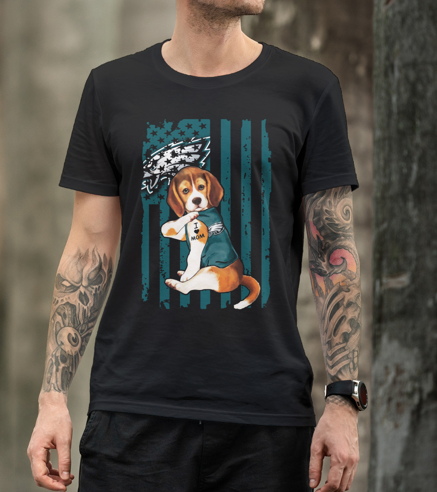 Beagle Philadelphia Eagles I Love Mom Dog Tattoo Pup T-Shirt