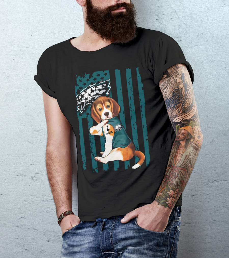 Beagle Philadelphia Eagles I Love Mom Dog Tattoo Pup T-Shirt