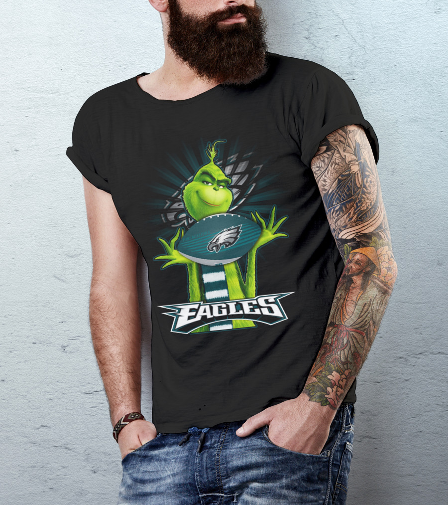 Grinch Holding Philadelphia Eagles Football With Team T-Shirt
