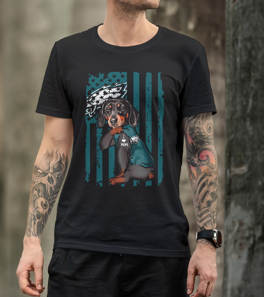 Dachshund I Love Mom Philadelphia Eagles Fan T-Shirt