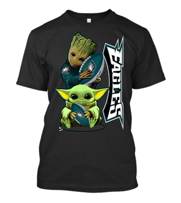 Grzd Philadelphia Eagles Groot Baby Yoda Football T-Shirt