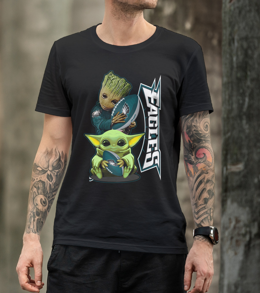 Grzd Philadelphia Eagles Groot Baby Yoda Football T-Shirt