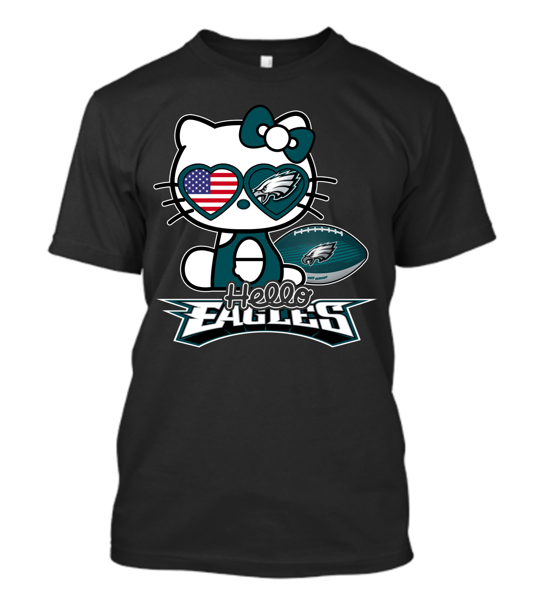 Hello Kitty Philadelphia Eagles Football USA Flag T-Shirt