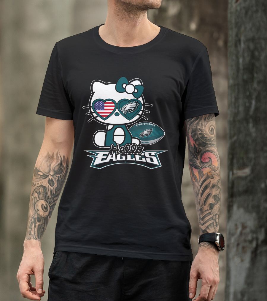 Hello Kitty Philadelphia Eagles Football USA Flag T-Shirt