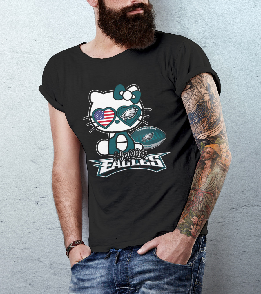Hello Kitty Philadelphia Eagles Football USA Flag T-Shirt