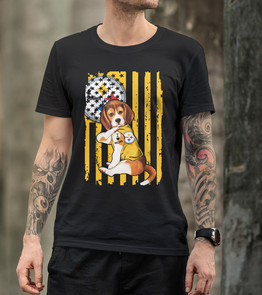Beagle I Love Mom Pittsburgh Steelers T-Shirt