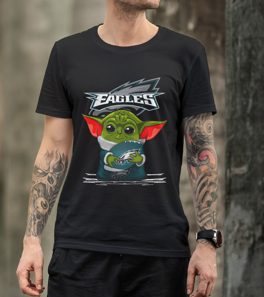 Yoda V3 Philadelphia Eagles Fan Mascot Holding Football T-Shirt