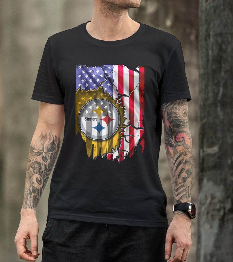 USA Flag Pittsburgh Steelers Logo V2 T-Shirt