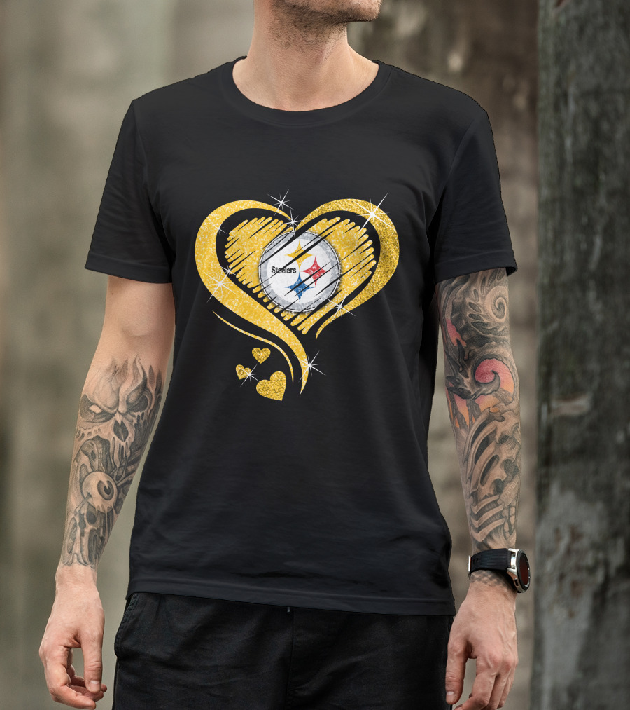 Pittsburgh Steelers Heart Diamond Sparkle T-Shirt