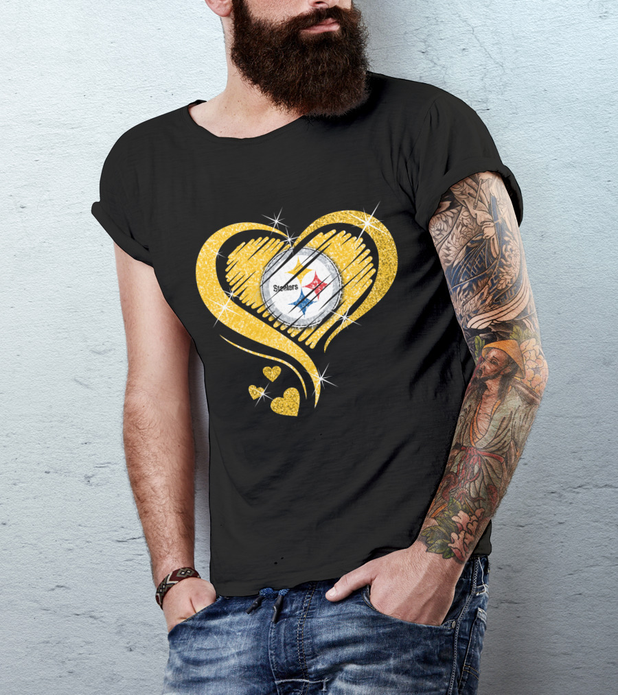 Pittsburgh Steelers Heart Diamond Sparkle T-Shirt