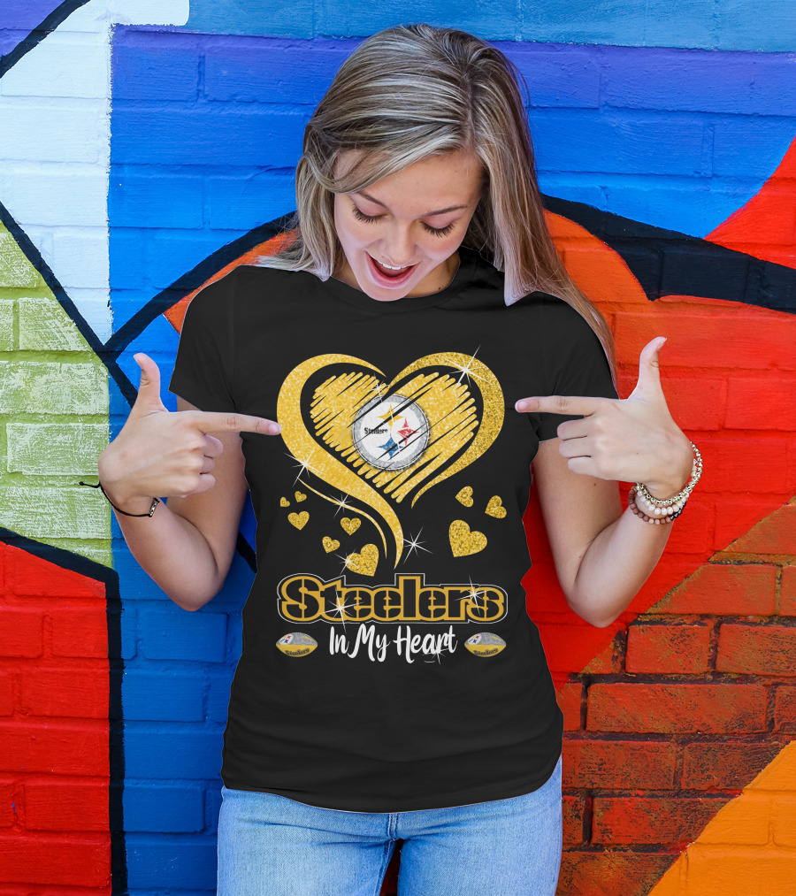 Steelers In My Heart Pittsburgh Sparkling Heart T-Shirt