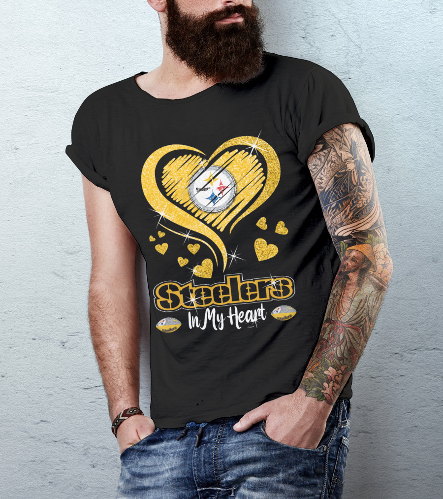 Steelers In My Heart Pittsburgh Sparkling Heart T-Shirt