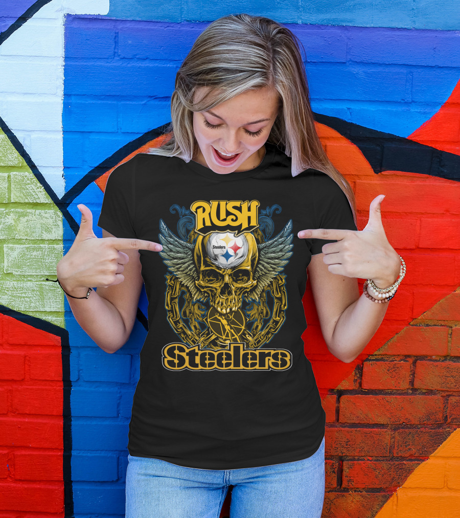 Rush Pittsburgh Steelers Skull Wings Chain T-Shirt
