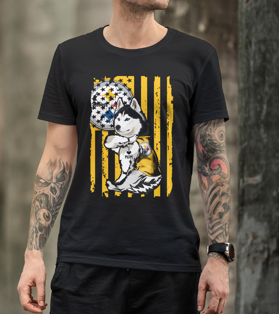 Siberian Husky Steelers Mom Fan Art With Pittsburgh Colors T-Shirt