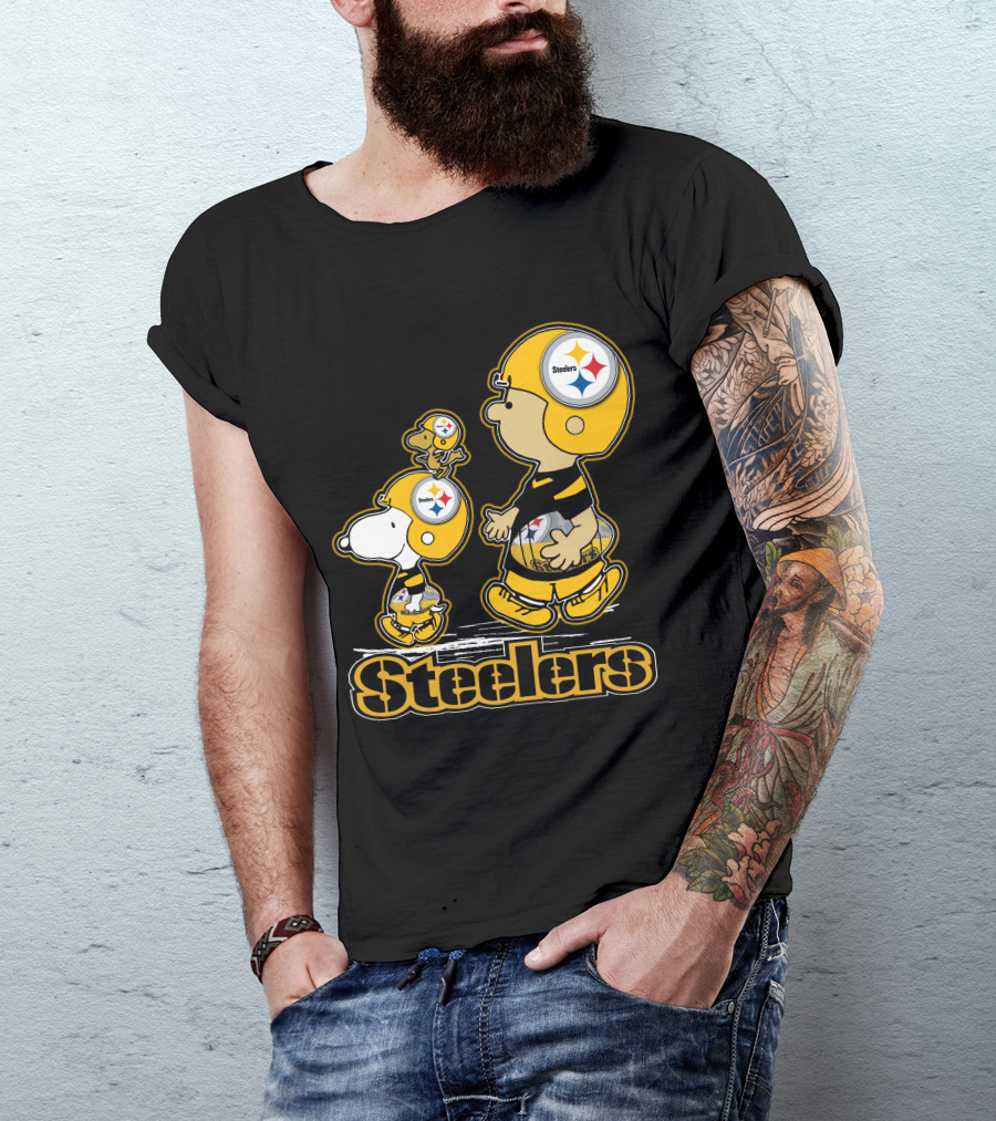 Snpfootball Pittsburgh Steelers Charlie Brown And Snoopy Peanuts Steelers Helmets T-Shirt