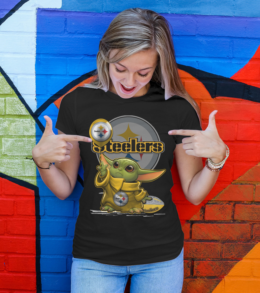 Steelers Baby Yoda Balancing Pittsburgh Football Sphere T-Shirt