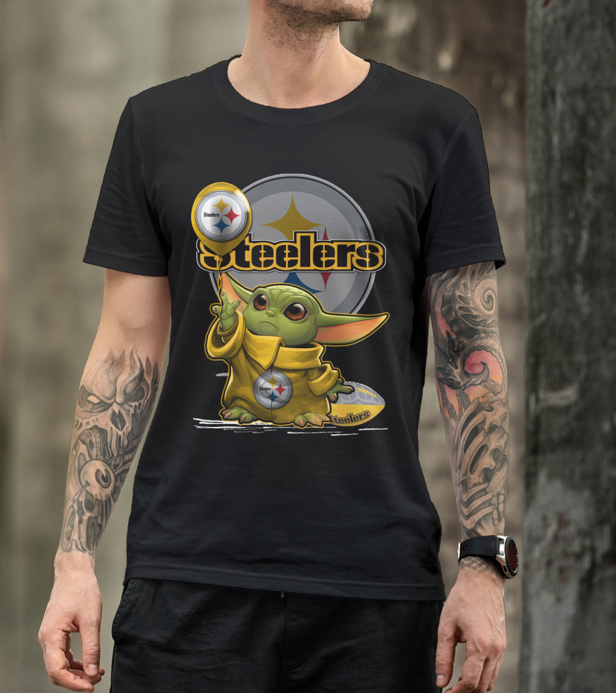 Steelers Baby Yoda Balancing Pittsburgh Football Sphere T-Shirt