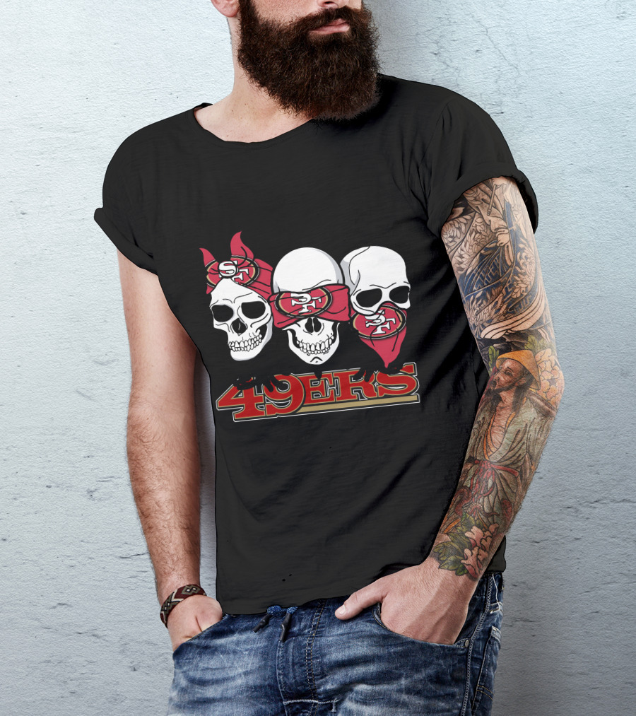 San Francisco 49ers Skull Trio With Bandanas T-Shirt