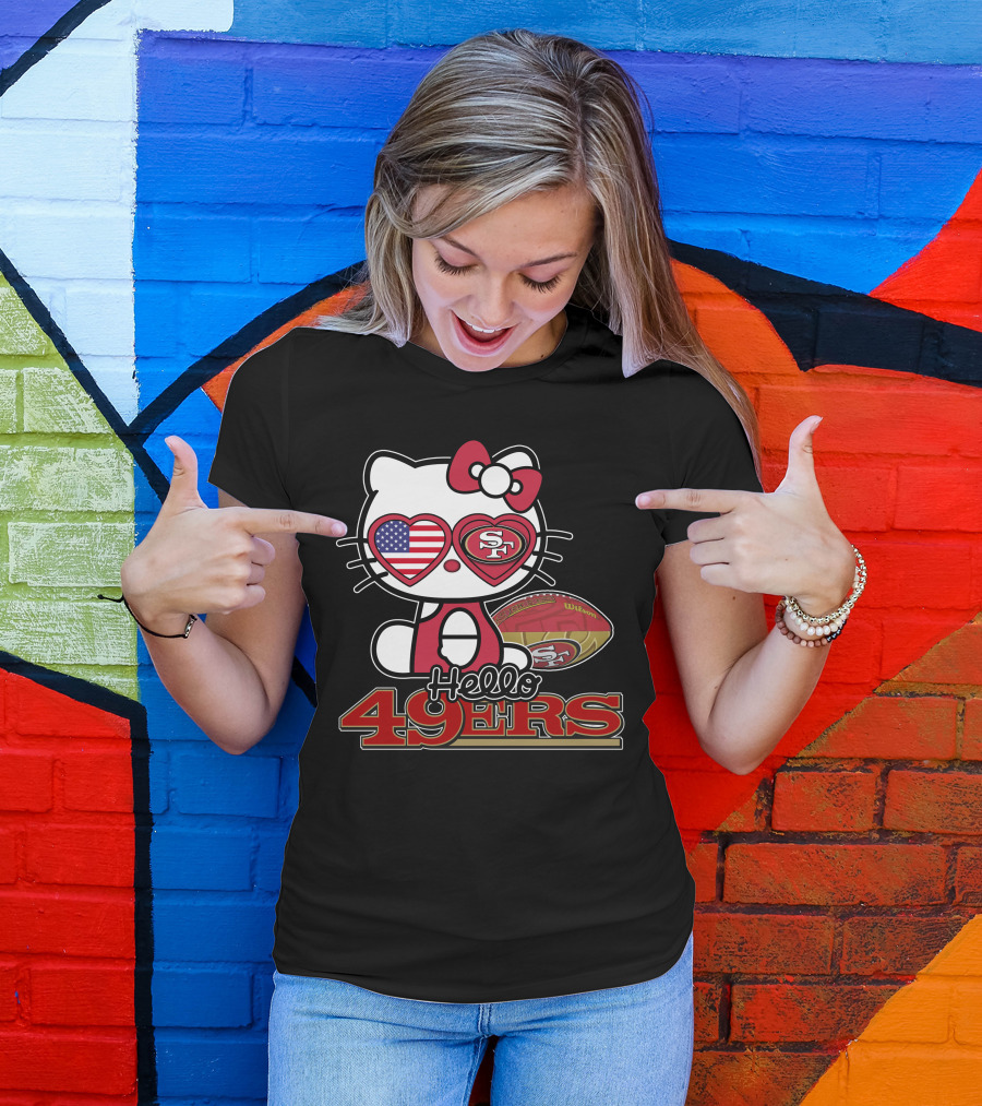 Hello Kitty San Francisco 49ers Football American Flag Hearts T-Shirt